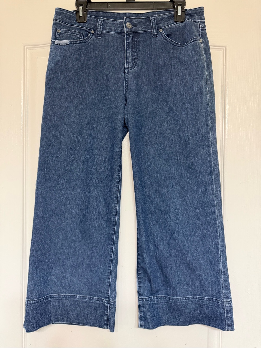 prAna Wide Leg Crop Jeans 8 Organic Cotton Stretch Denim Wide Hem Band